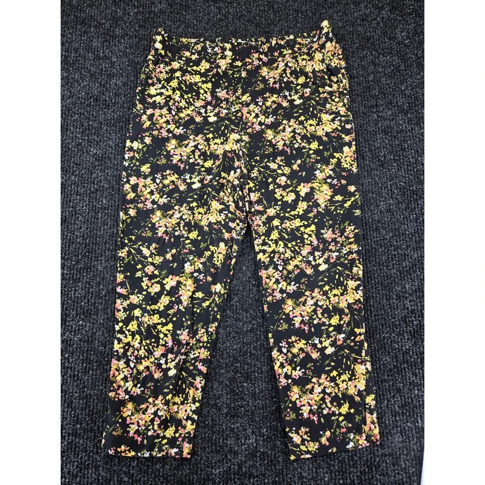 Jessica Simpson Womens Black Yellow Floral Elastic Waist Tapered Pants Large - Picture 1 of 8
